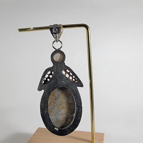 Handmade Silver Pendant – Fossil Coral & Pearl + 20" Sterling Silver Snake Chain - Picture 7 of 10